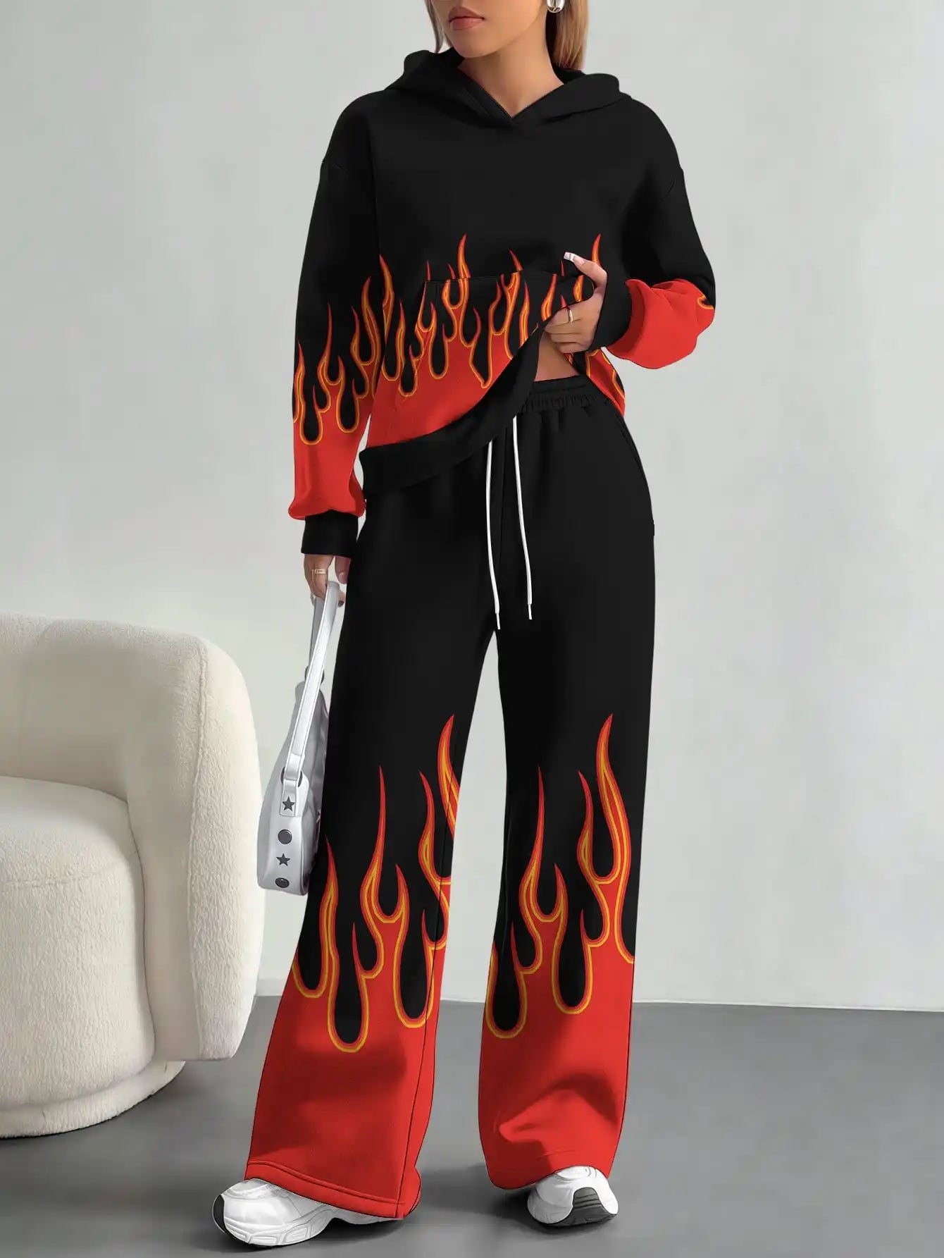 Foreign trade flame splicing printing new hot style 2025 new pink gradient fashion casual European and American women's suit - Colouronova