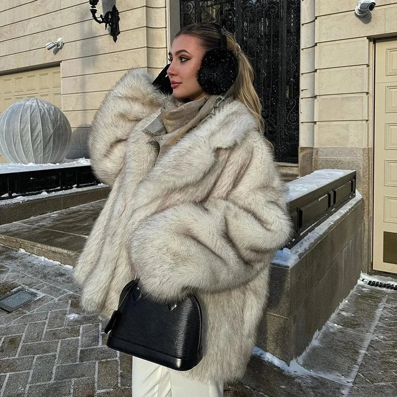 2024 Winter Ins Hot Fashion Girls Oversized Gradient Fur Coat Women Thick Warm Outerwear Fluffy Faux Fox Fur Jacket - Colouronova