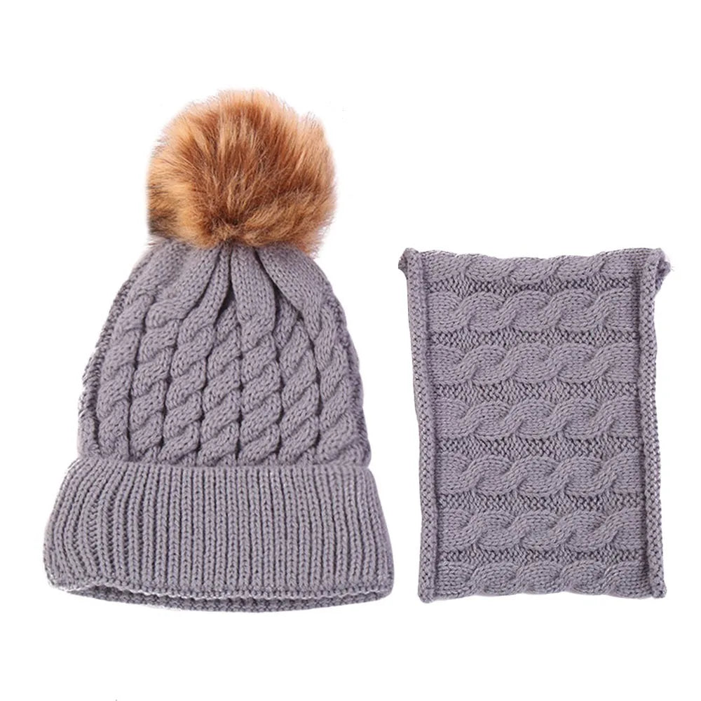 2Pcs/Set Fashion Ear Protection Children Hat Scarf Set Warm Windproof Kids Beanie Caps Soft Thickened Neck Warmer Boys Girls - Colouronova