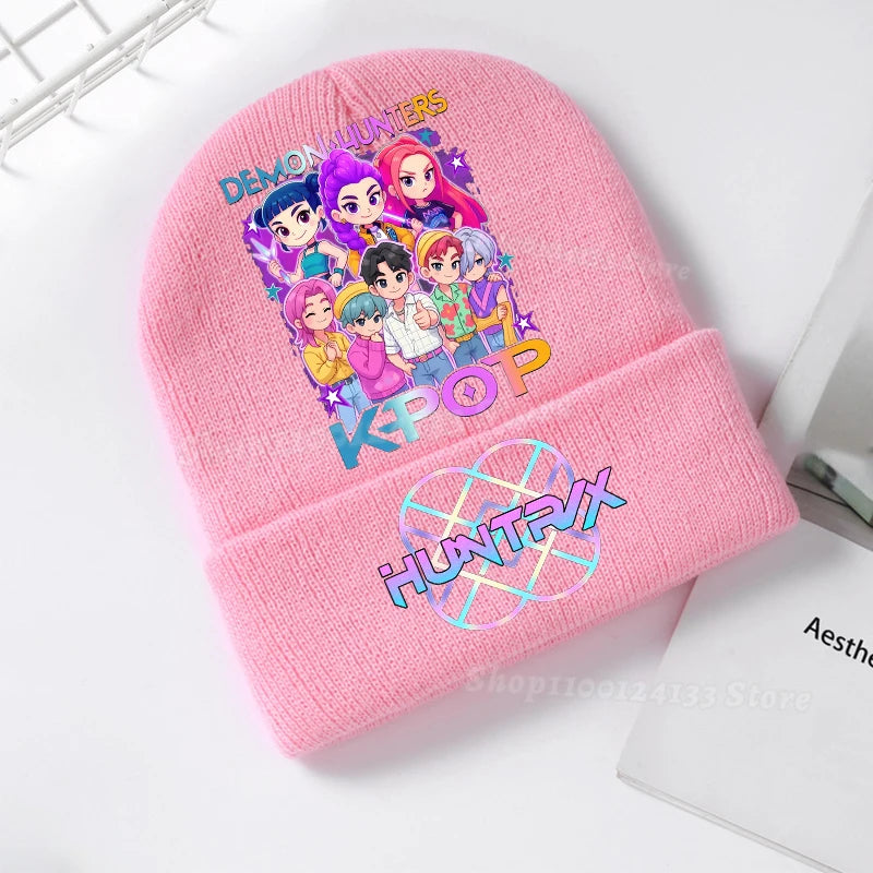Demone Hunter Kids Knitted Hat Cute Anime Print Girl Beanie Cap Headgear Outdoor Street Warm Knit Cap Y2K Kawaii Game Party Gift - Colouronova