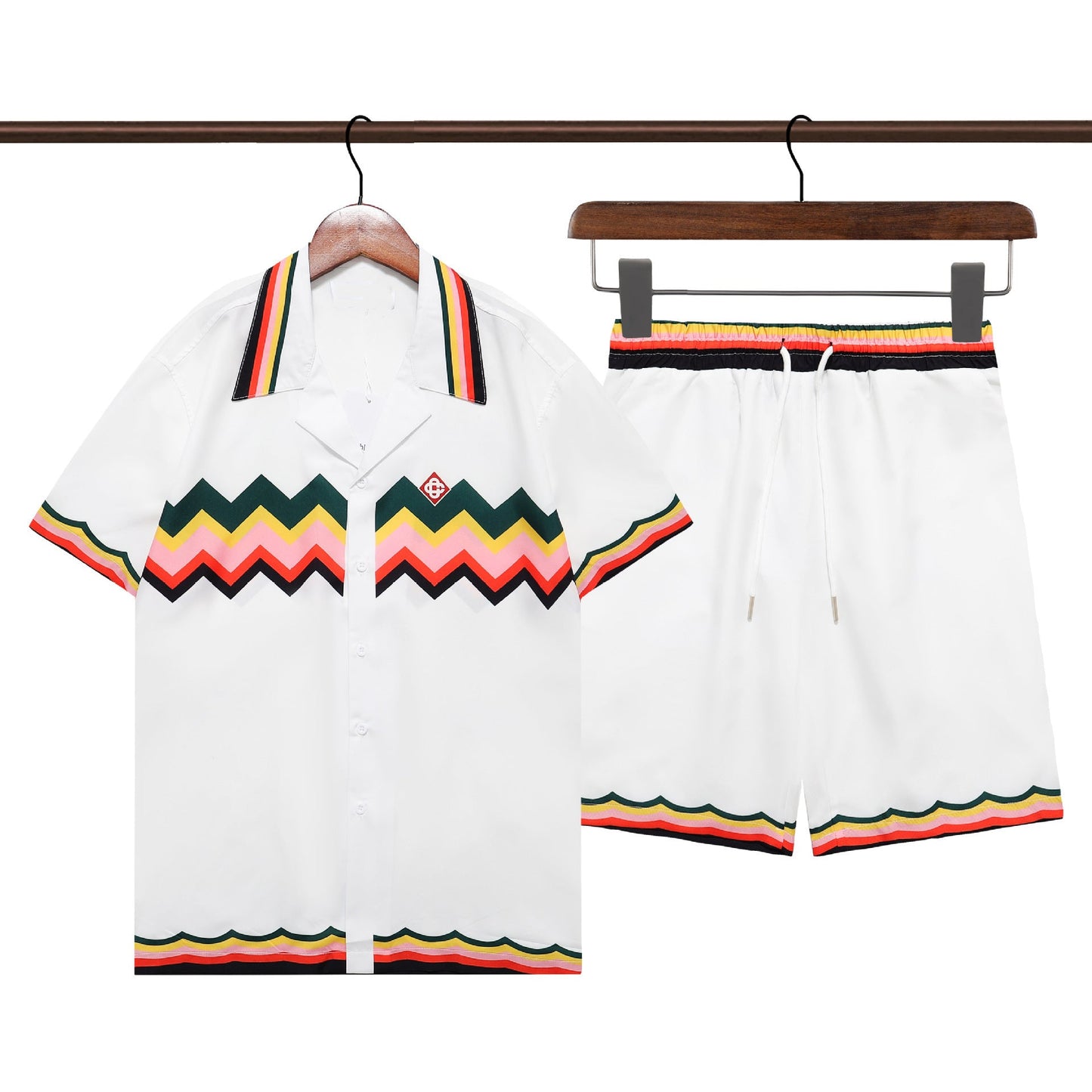 Men's Summer Striped Print Casual Shirt and Shorts Set Colouronova