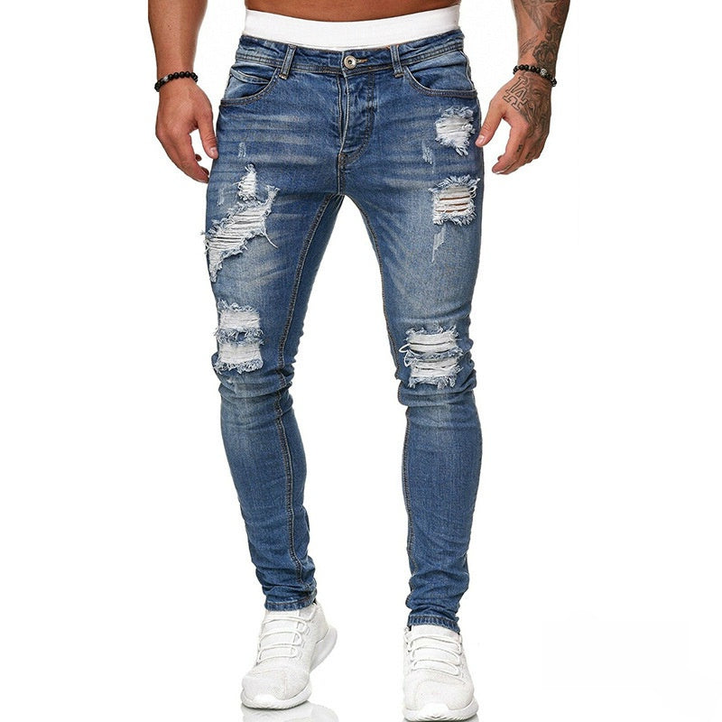 Hole-in-the-side denim ankle pants Colouronova