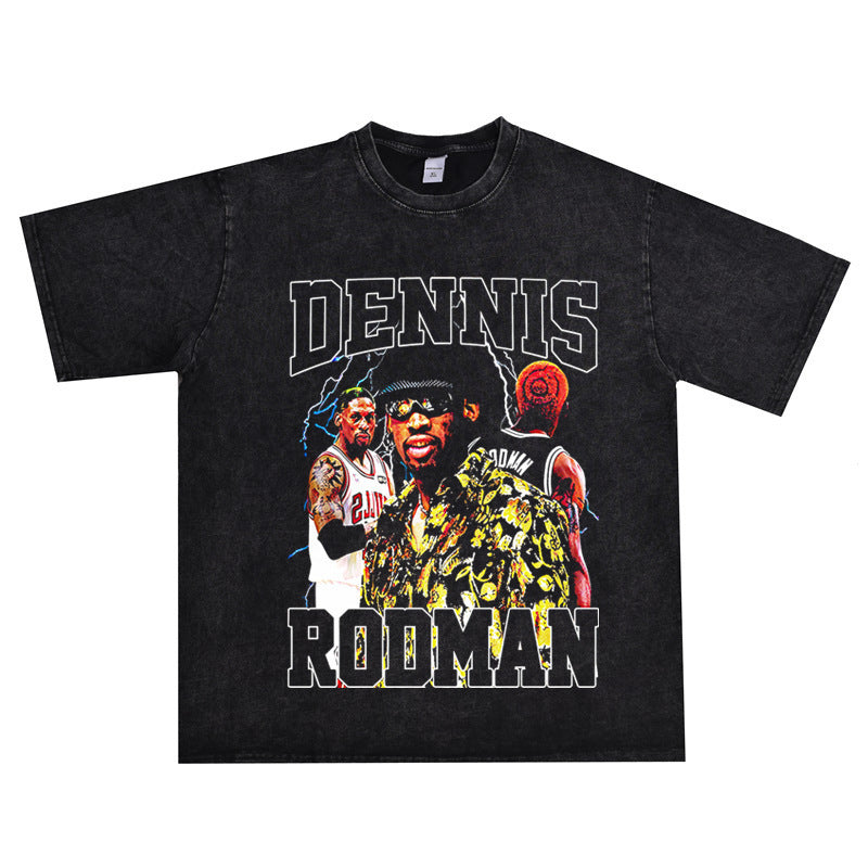 Vintage Basketball Player Print Cotton T-Shirt Colouronova