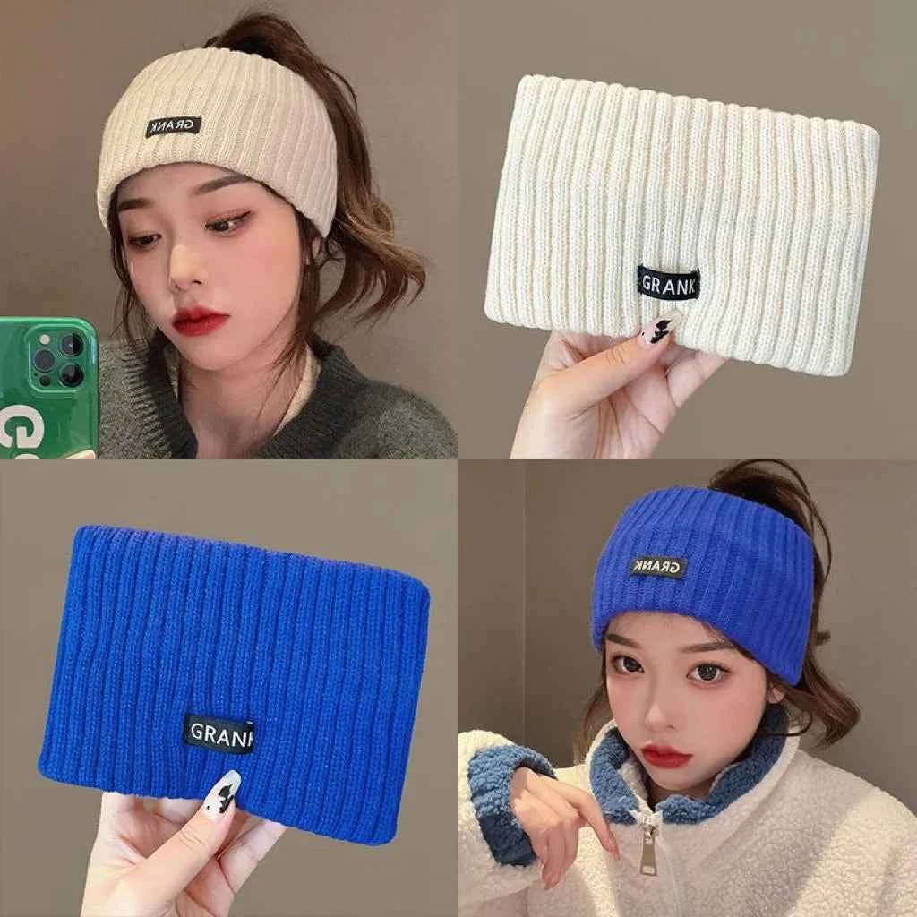 Autumn and Winter Knitted Headband Female Letter Wide Edge Wool Hat Headband Ponytail Hair Headdress Sports Headband