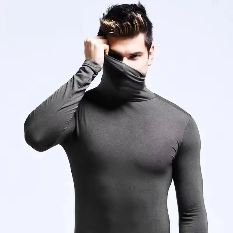Autumn Winter Mens Turtleneck Sweaters Casual Thermal Long Sleeve Slim Fit Pullovers Stretch Basic Tops Sweatshirt Jumper TShirt - Colouronova