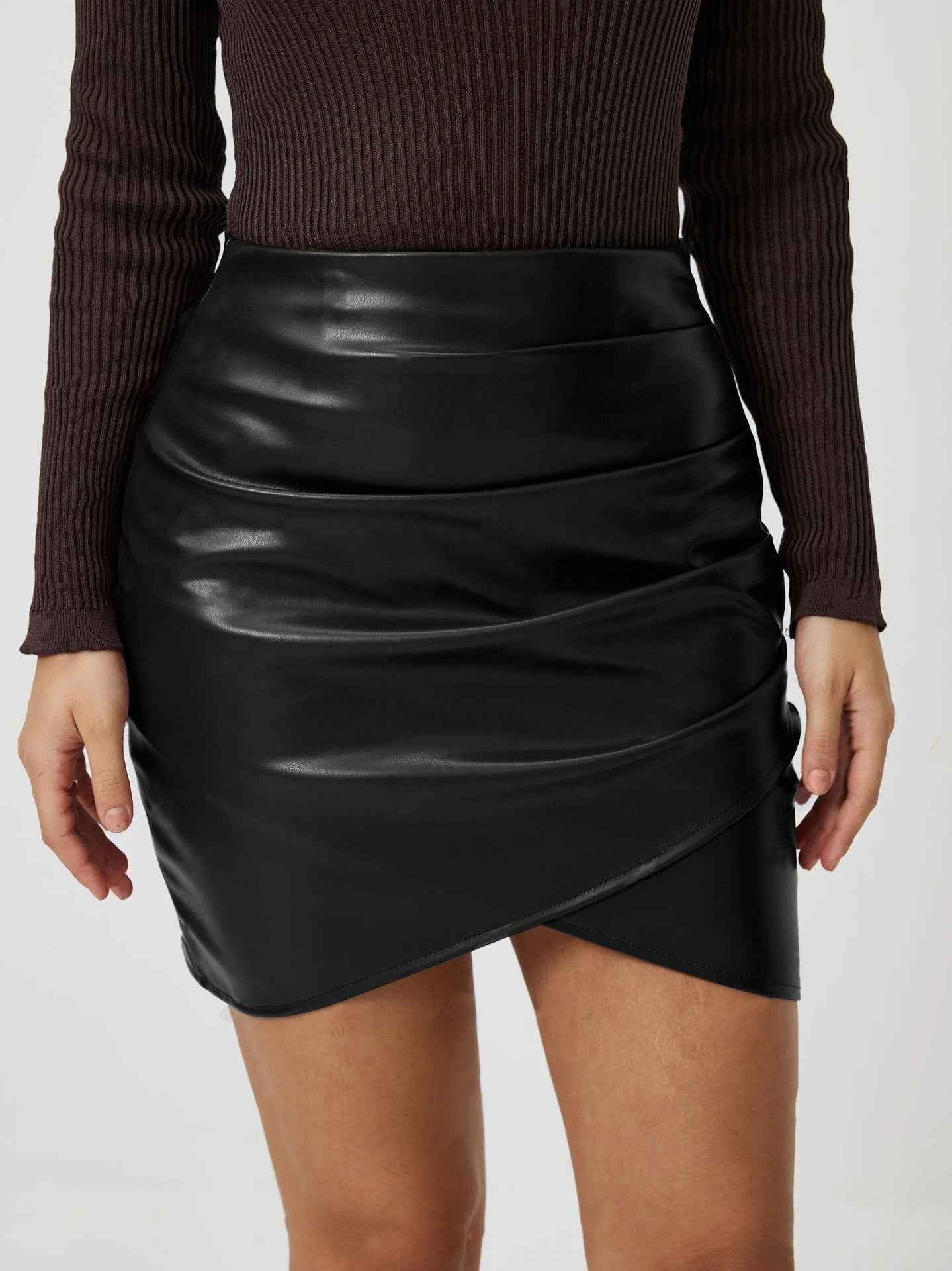 Elegant PU Leather A-Line Short Skirt