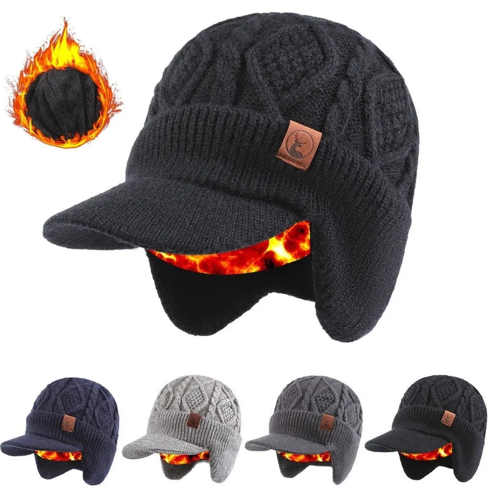 New Warm Peaked Cap Coldproof Adding Velvet Knitted Cap Windproof Beanie Hat Autumn and Winter - Colouronova