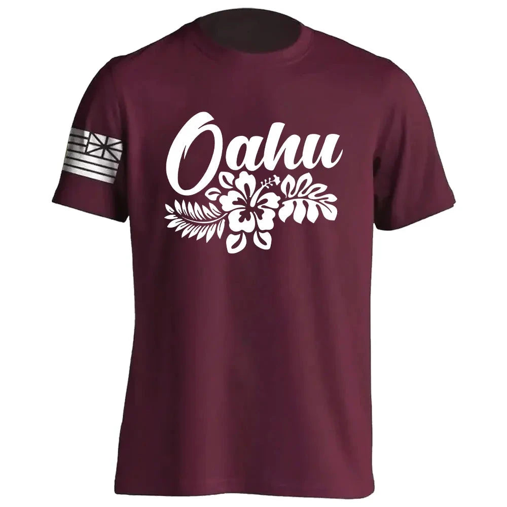 Men's Cotton Shirt OAHU HAWAII SURFING Distressed TShirt Unisex Surf Board Beach Tee Tops Summer Fashion Casual Short Sleeves Colouronova