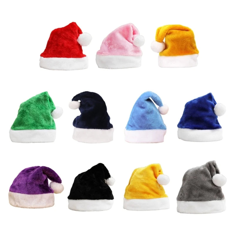 X90F Carnival Santa Claus Thicken Beanie with Pompom Multi Color Adult Warm Velvet Christmas Hats for Women Men Kids Gift - Colouronova