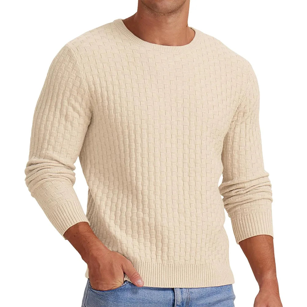 Knit Pullovers Men Solid Sweater Long Sleeve Jumpers Round Neck Sweaters Casual Slight Strech Spliced Male Autumn 2025 - Colouronova