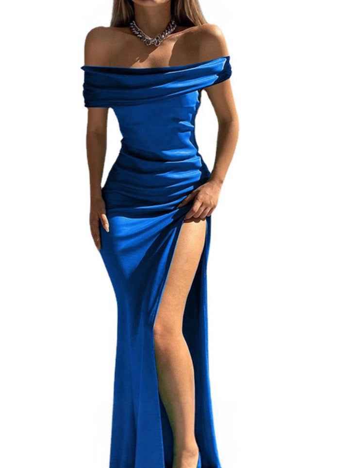 Sleeveless One-Line Collar Knitted Dress
