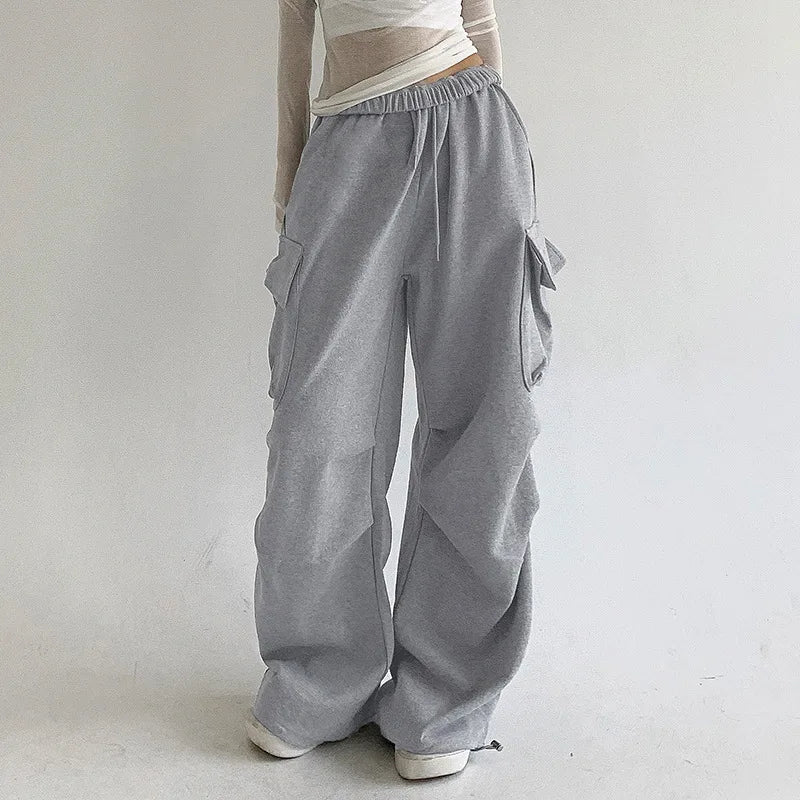 Women Sweatpants Baggy Sports Jogger Trousers Multi Pocket 2024 Autumn Casual Drawstring Cargo Pants High Waist Floor Length - Colouronova