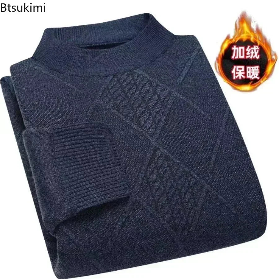2025 Men's Autumn Winter Warm Sweater Solid Pullovers Male Thick Jumpers Knitwear Round Neck Casual Clothing Knitted Sweater Men - Colouronova