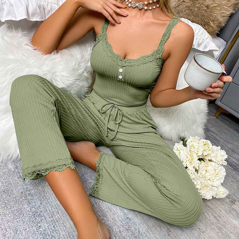 Lace Homewear Suspender Pajama Set