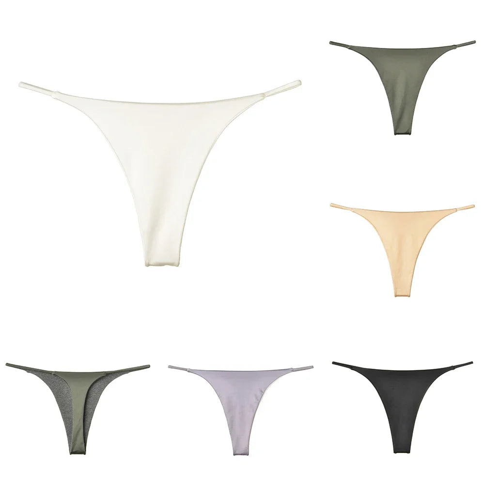 Women Smooth Satin Skin-friendly Sexy Lingerie Seamless G-string Panties Breathable Briefs Underwear Low Waist Bikini Thongs - Colouronova
