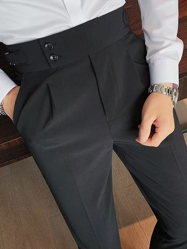 Mens High Waist Straight Leg Trousers Colouronova