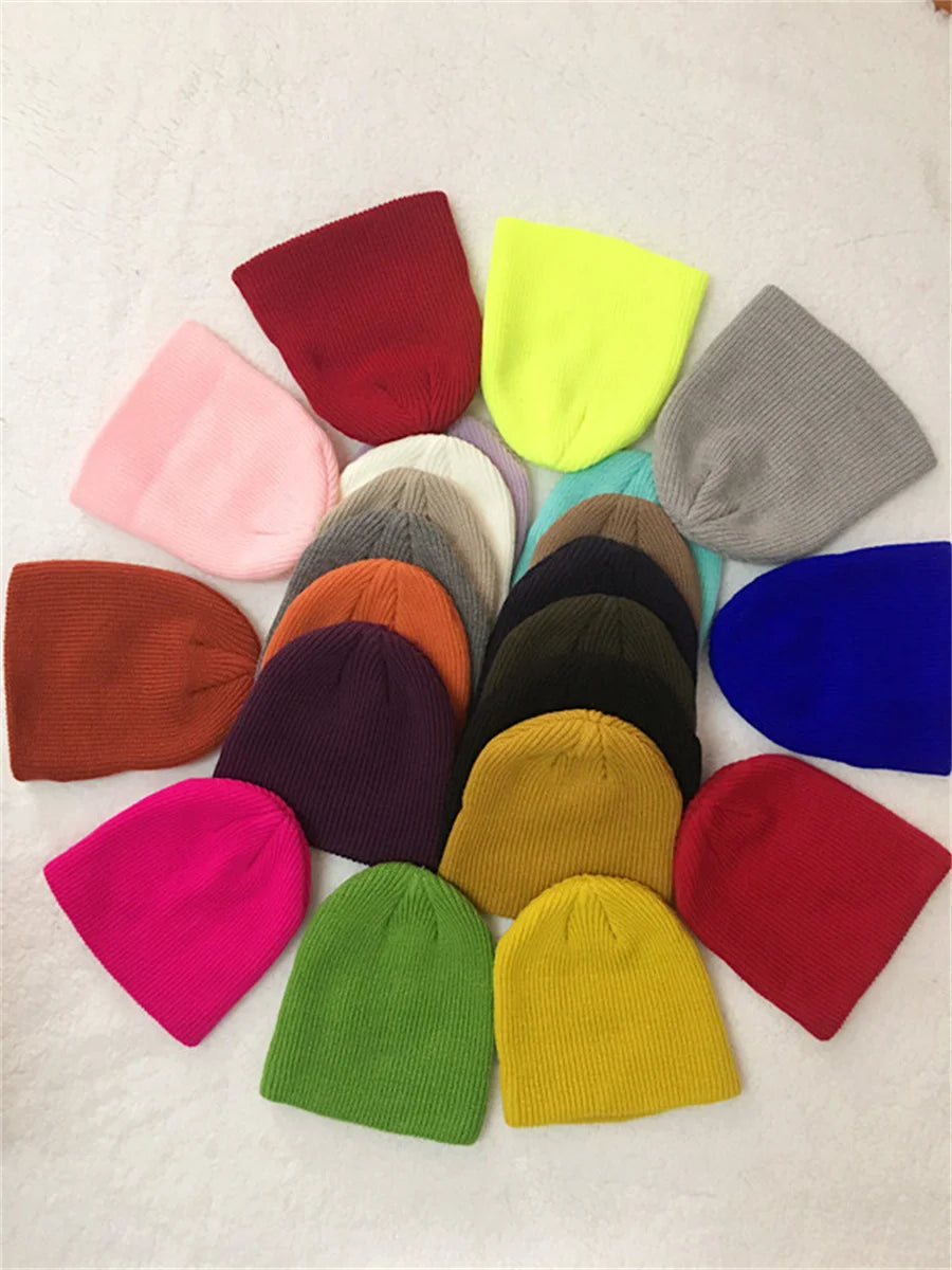 Fashion Solid Color Knitted Beanies Hat Winter Warm Ski Hats Men Women Multicolor Skullies Caps Soft Elastic Cap Sport Bonnet - Colouronova