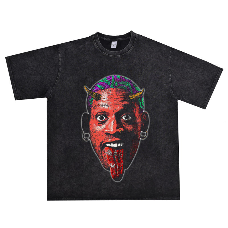 Vintage Basketball Player Print Cotton T-Shirt Colouronova