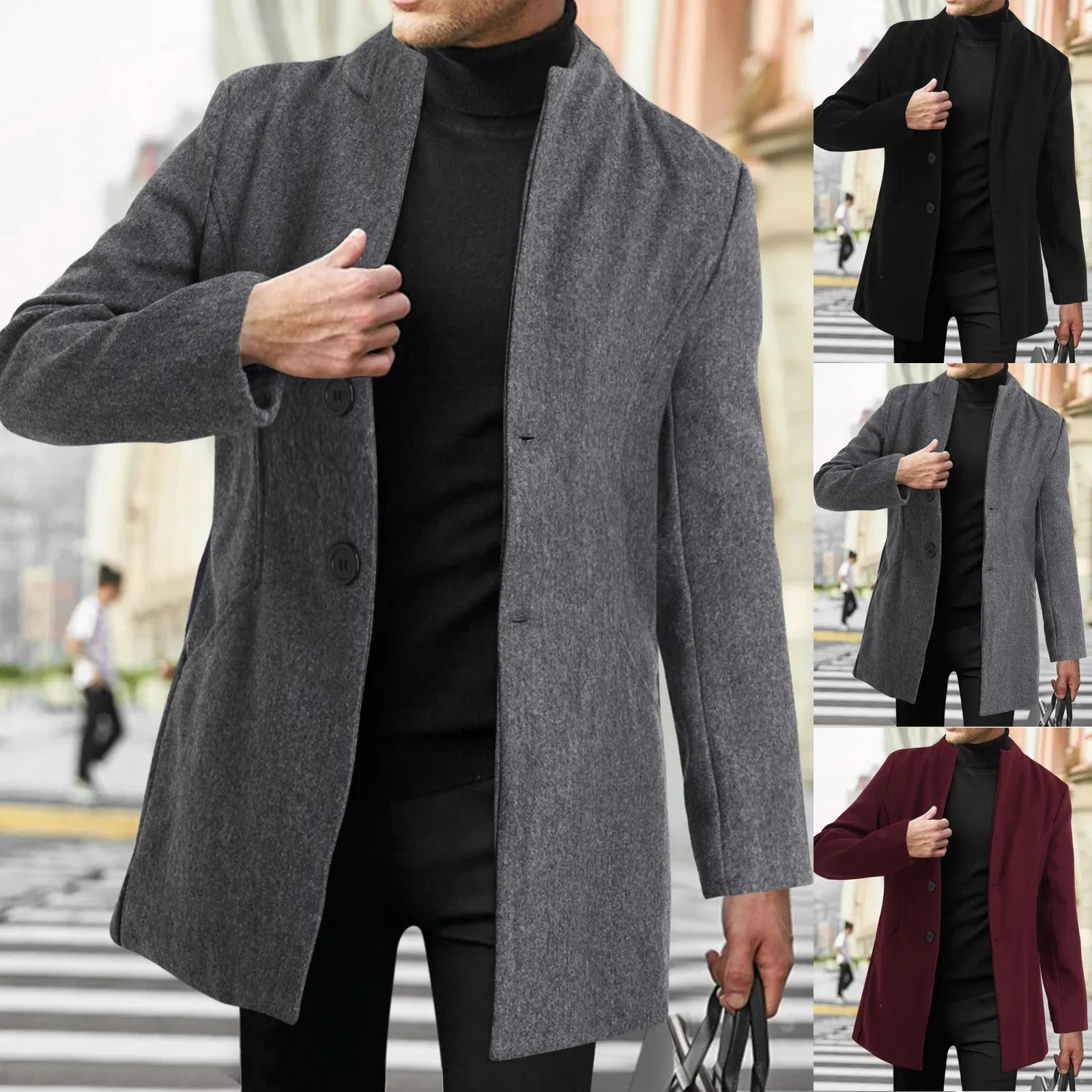 High Quality Men Plus Long Standing Collar British Style Business Casual Fashion Slim-Fitting Suit Jacket Wool Wool Coat - Colouronova