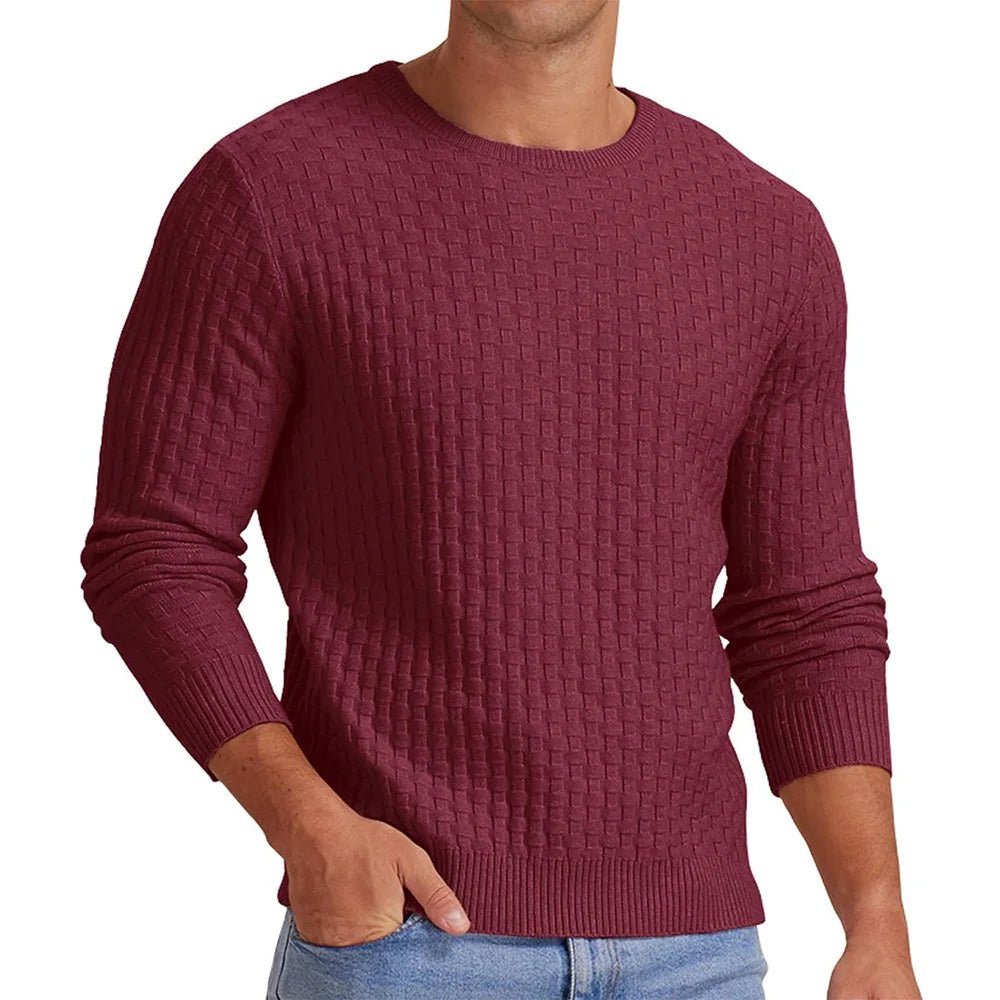 Knit Pullovers Men Solid Sweater Long Sleeve Jumpers Round Neck Sweaters Casual Slight Strech Spliced Male Autumn 2025 - Colouronova