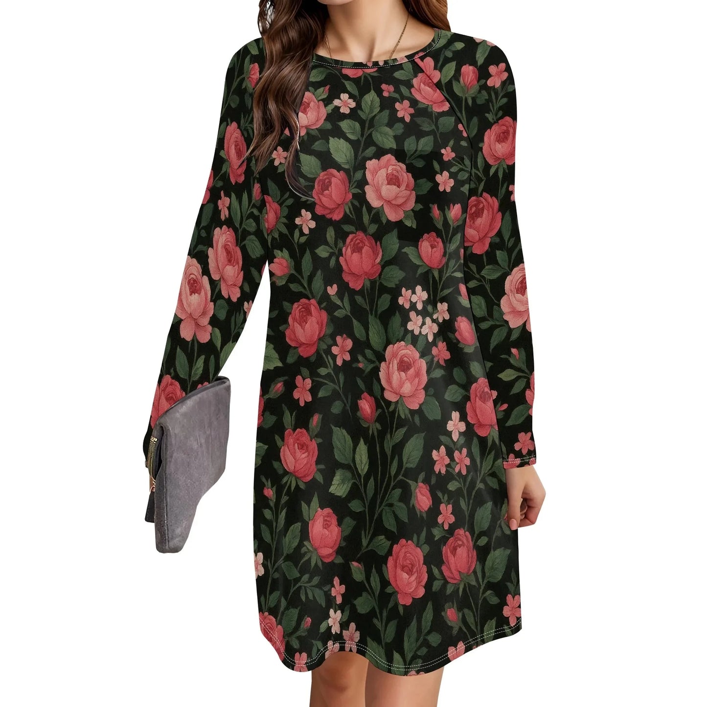 Women's Animal Print Dress Long Sleeve Crew Neck Winter Pullover Casual Loose Comfort Midi Dresses Colouronova