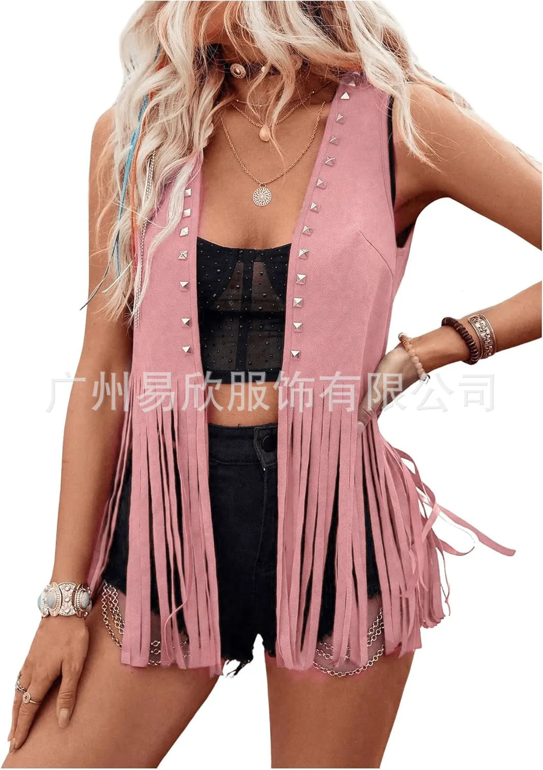 Vests Women Sleeveless Y2k Coats Cardigan Streetwear Tassel High Street Jacket Loose Rivet Slight Strech 2025 Summer Leather - Colouronova