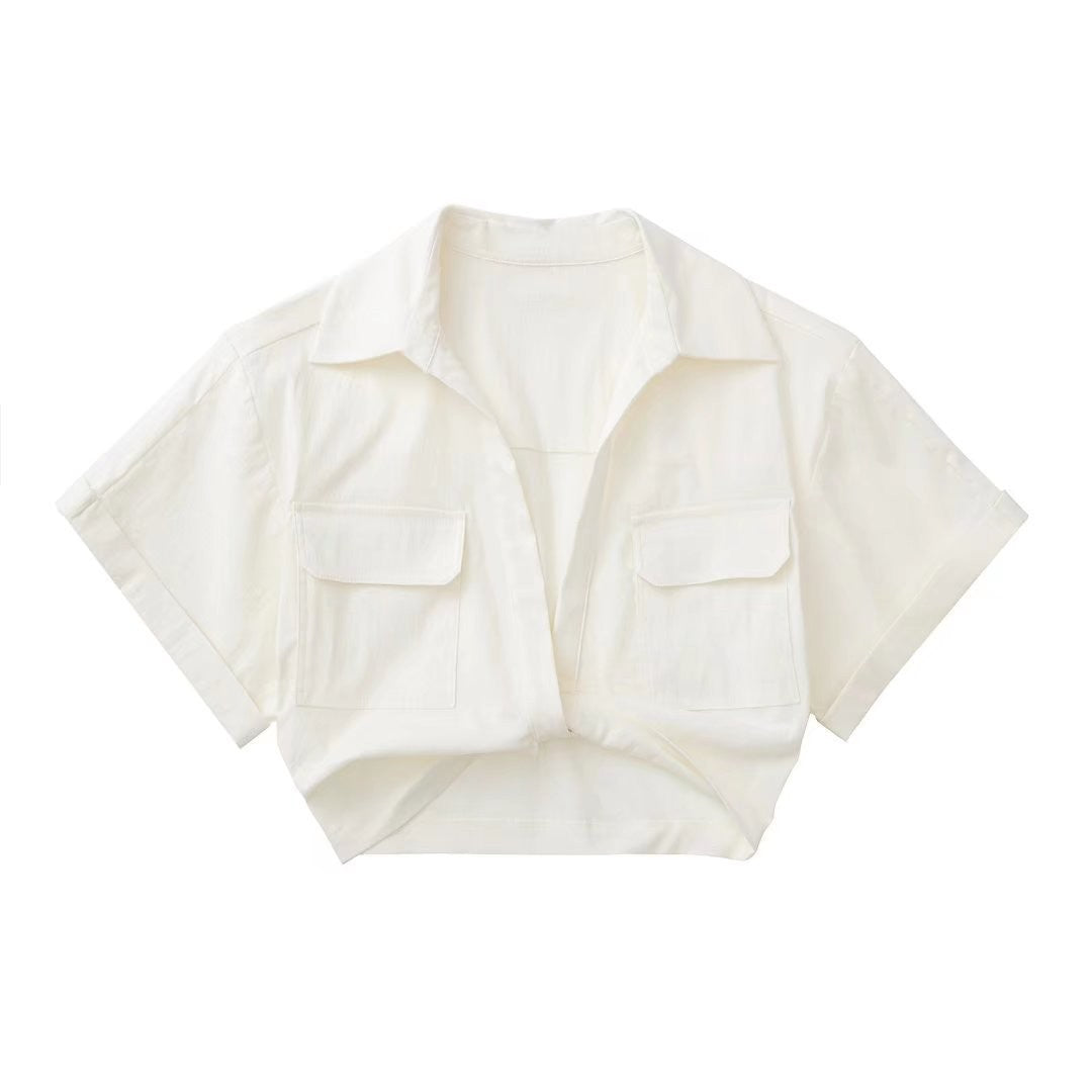 Stretch Linen Blend Short Shirt Colouronova