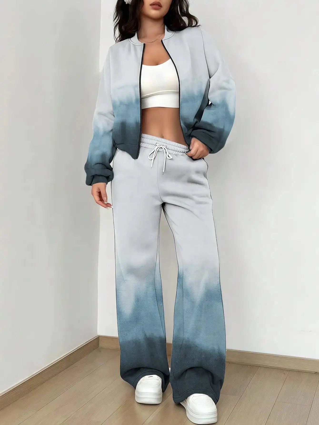 French Retro Floral Long Sleeved Zipper Jacket and Pants Set, Gentle and Stylish Two-piece Set Colouronova