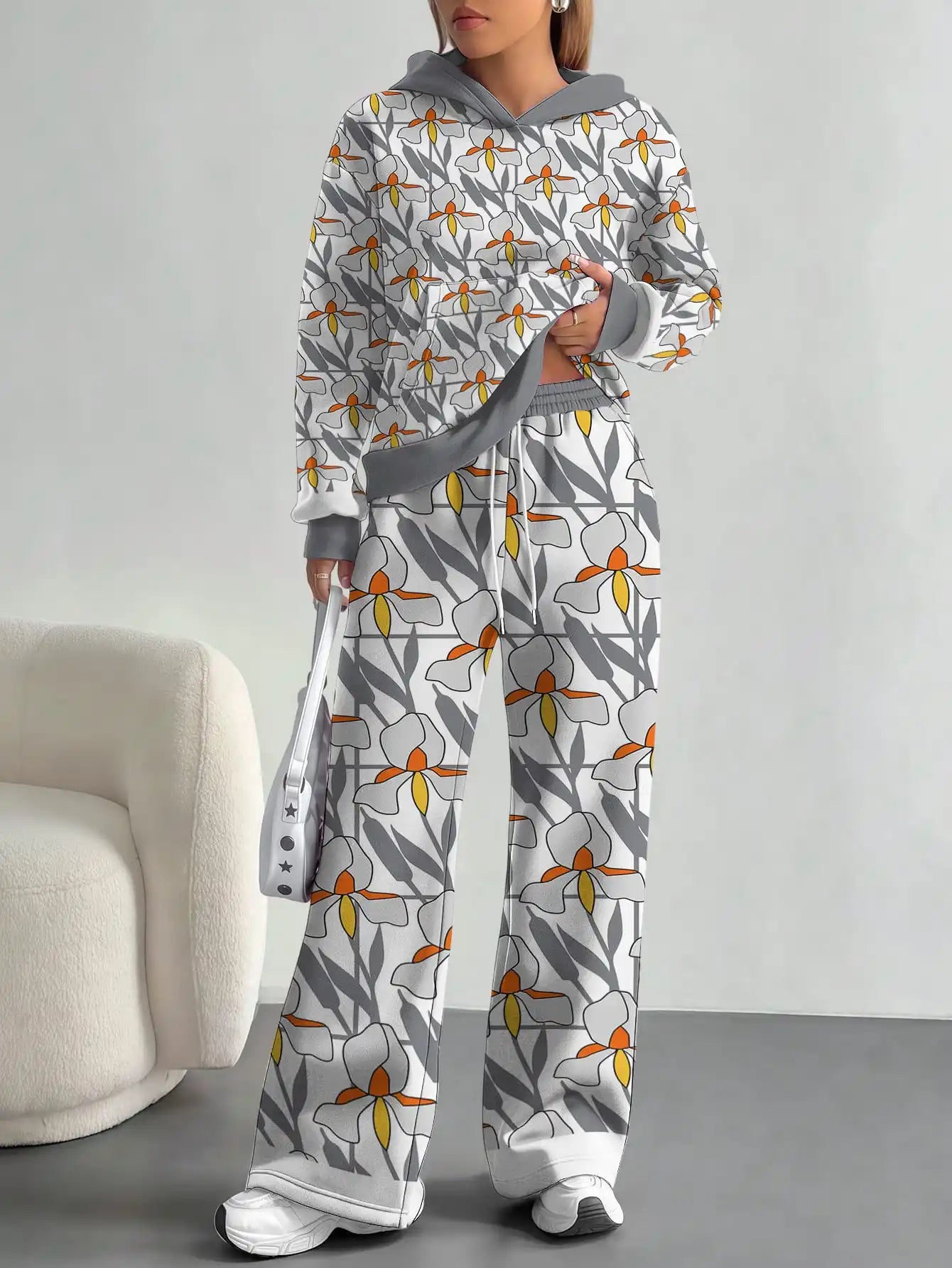 Splicing foreign trade 2025 floral pattern new hot style autumn and winter new fashion casual European and American suits for - Colouronova