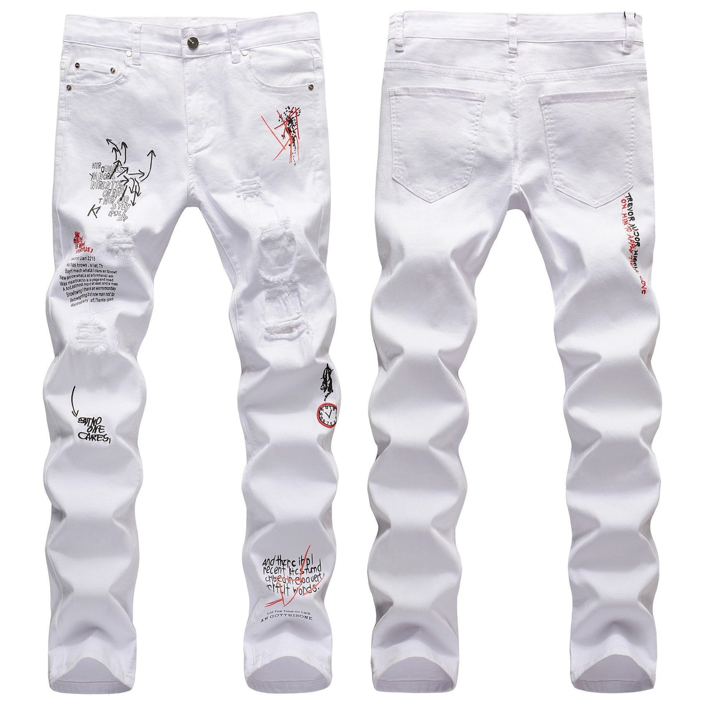 Slim-fit Ripped Embroidery Denim Jeans Colouronova