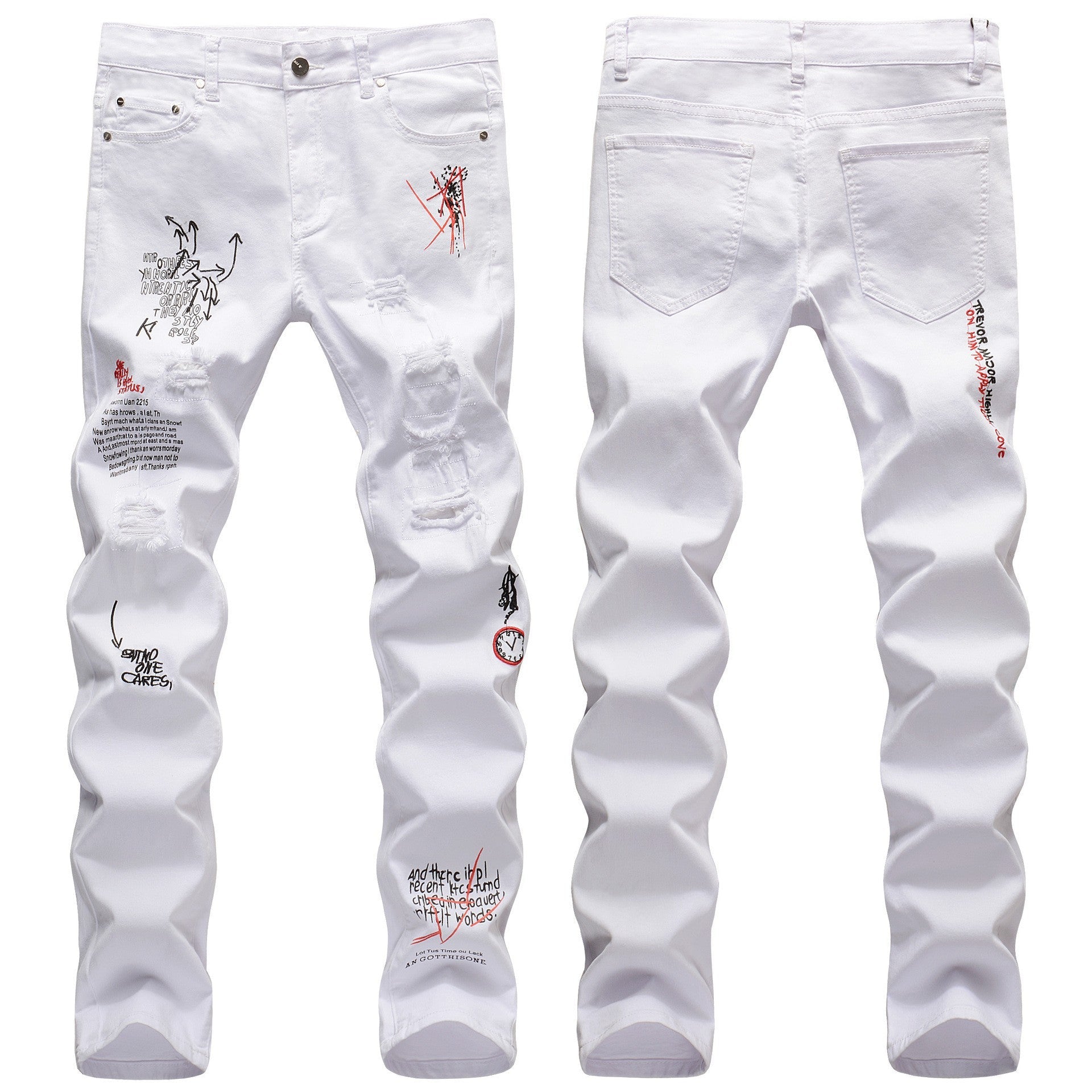 Slim-fit Ripped Embroidery Denim Jeans Colouronova