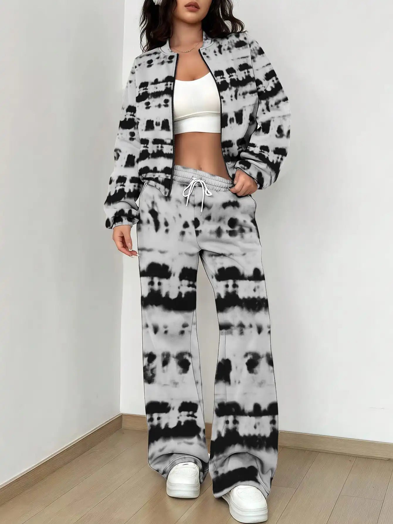 French Retro Floral Long Sleeved Zipper Jacket and Pants Set, Gentle and Stylish Two-piece Set - Colouronova