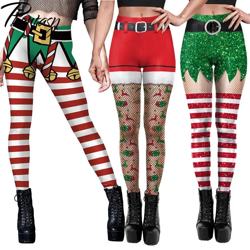 Phantasy Sexy Women Christmas Leggings Xmas Fake Shorts Stockings Pattern Leggings Yoga Trousers Festival Pants Autumn Winter - Colouronova