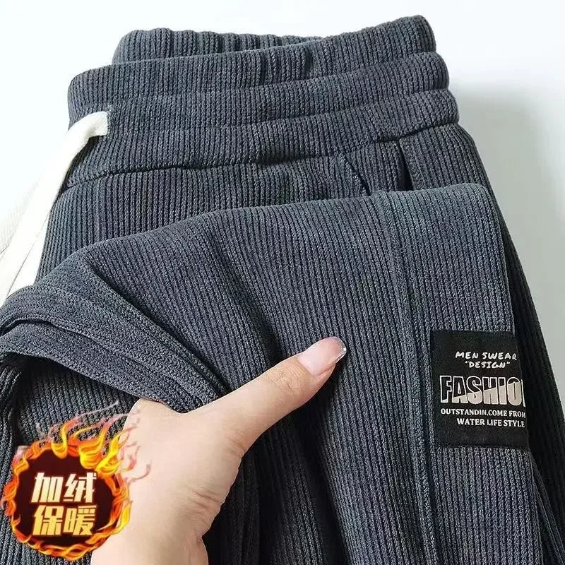 Corduroy Men's Thick Casual Pants Outdoor Warm Fashionable Stretch Sports Pants Joggers Comfortable Bound Feet Sweatpants - Colouronova