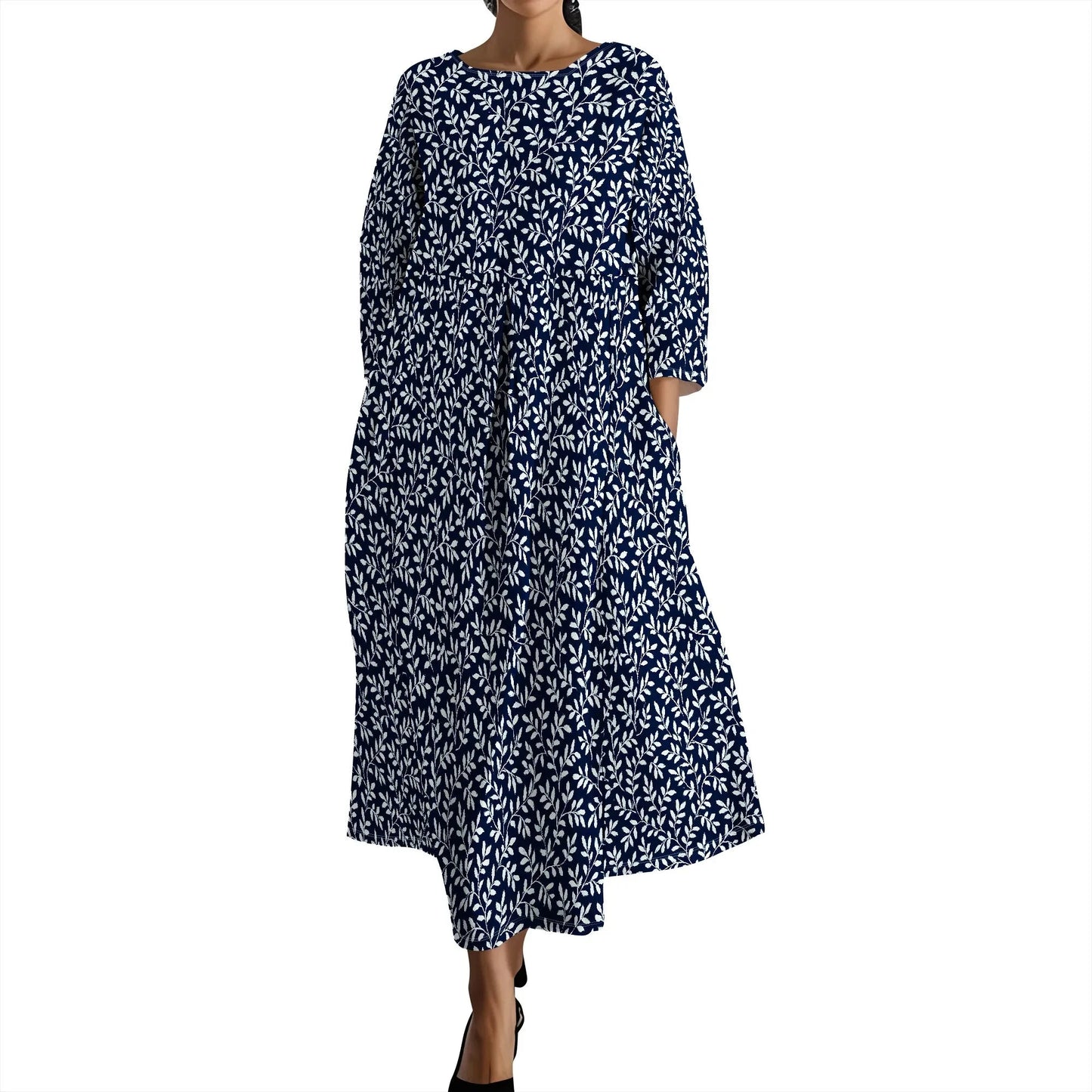 Women's Long Sleeve Elegant Solid Color Autumn Maxi Dresses Casual Loose Plus Size Beach Dress for Women with Pockets Colouronova