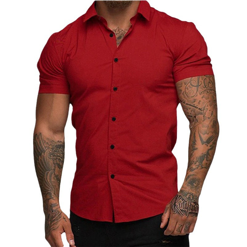 A muscular man in a solid-color lapel short-sleeved shirt Colouronova