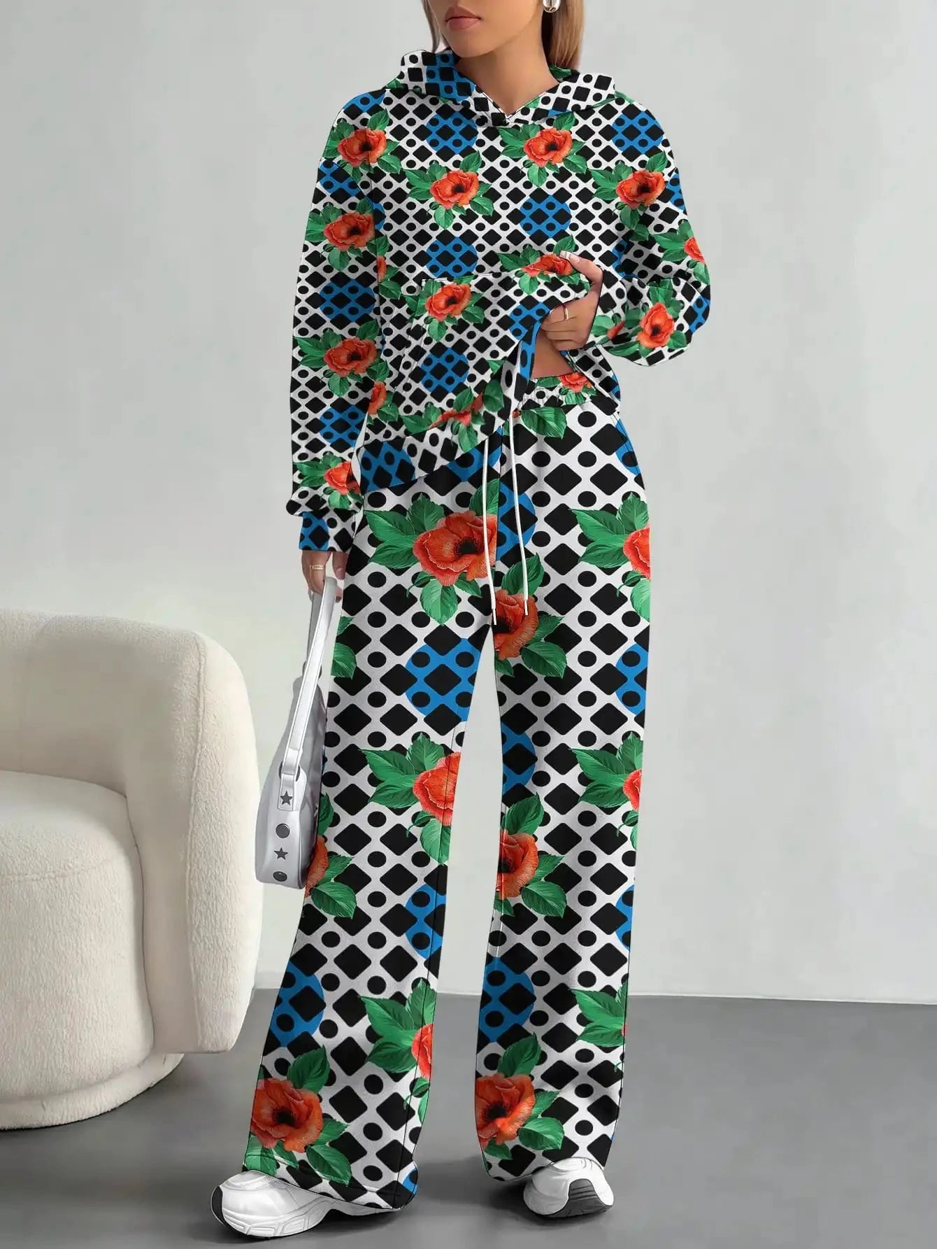 Splicing foreign trade 2025 floral pattern new hot style autumn and winter new fashion casual European and American suits for Colouronova