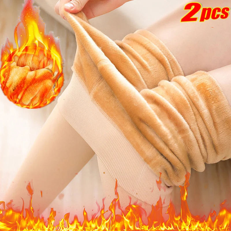 Thickened Thermal Tights Leggings Women Winter Fleece Velvet Thermo Stockings High Waist Elastic Slim Sexy Translucent Pantyhose - Colouronova
