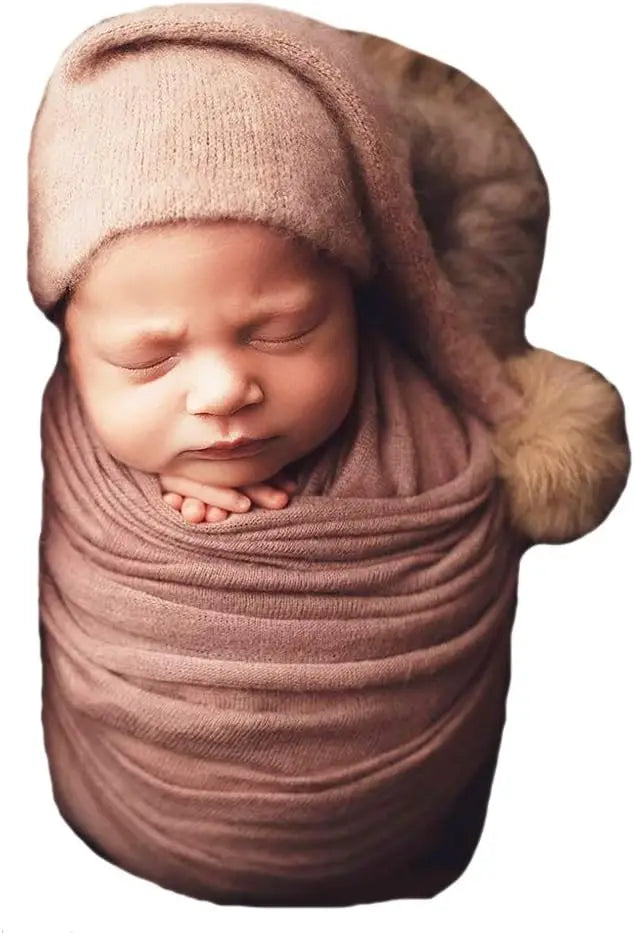 Baby Photo Prop Knit Set - Soft Stretchy Swaddle Wrap & Beanie Hat - Newborn Studio Photoshoot Outfit (Butterly-Soft) - Colouronova