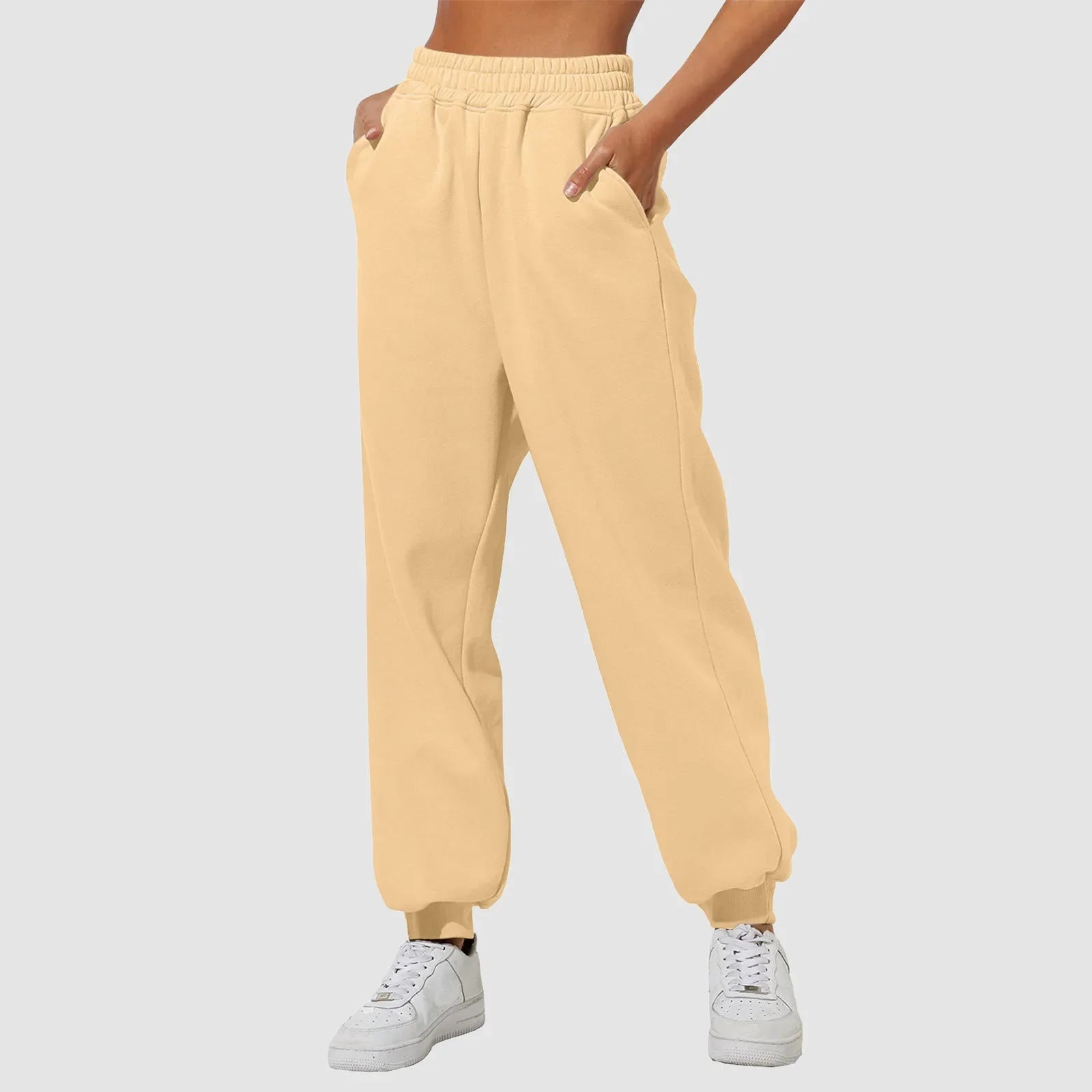 Joggers Sweat Pant For Women Fleece Lined Sweatpants Wide Straight Leg Pants Elastic Slim Bottom Trousers Female Clothing - Colouronova