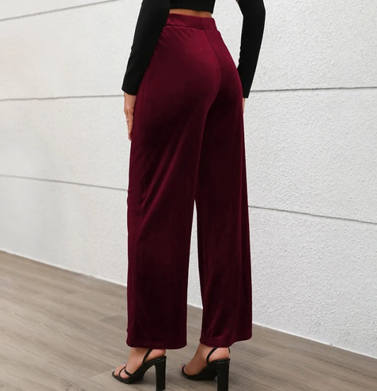 Vintage Women's Pants Commuting Fashion Urban Basic High Waisted Temperament Solid Color Velvet Trousers Elegant Wide Leg Pants - Colouronova