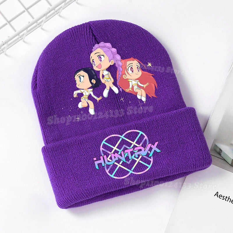 Demone Hunter Kids Knitted Hat Cute Anime Print Girl Beanie Cap Headgear Outdoor Street Warm Knit Cap Y2K Kawaii Game Party Gift - Colouronova