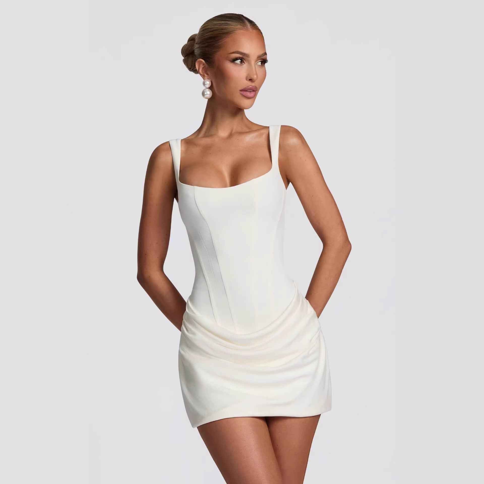 Elegant Pleated Vest Dress