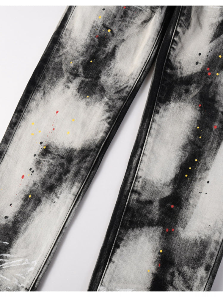 Casual Splashed-Dye Denim Pants Colouronova