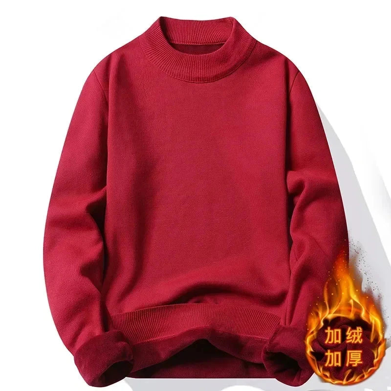 New 2025 Men's Winter Pullovers Casual Solid Color Mock Neck Sweaters Fashion Loose Thickened Warm High-Quality Jumper for Men Colouronova