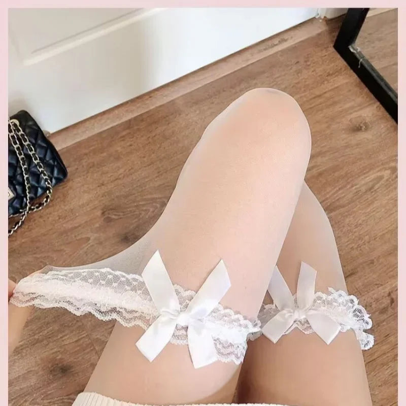 Sexy Women Long Hollow Out Fishnet Stocking Sweet Over Knee Long Socks Girls Lolita Jk Accessories Lace Mesh Legging Pantyhose - Colouronova