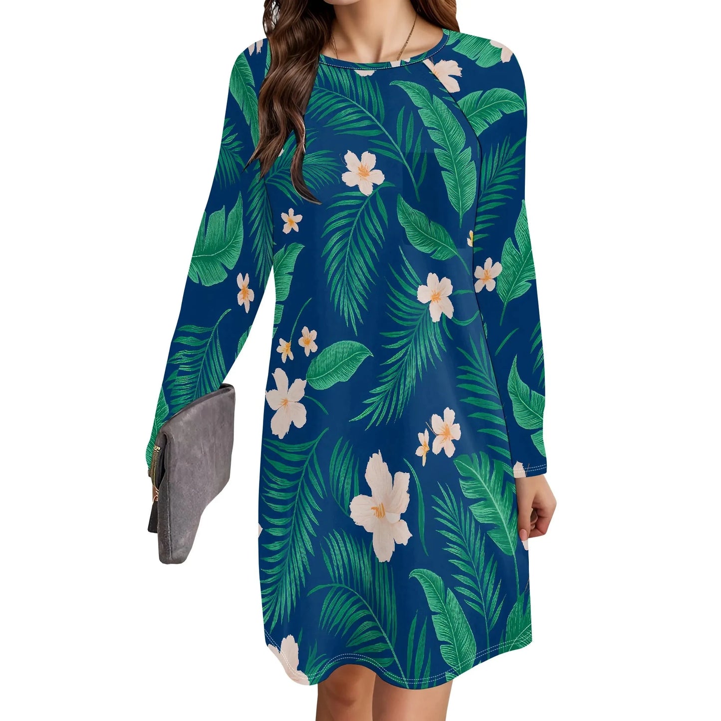 Women's Animal Print Dress Long Sleeve Crew Neck Winter Pullover Casual Loose Comfort Midi Dresses Colouronova