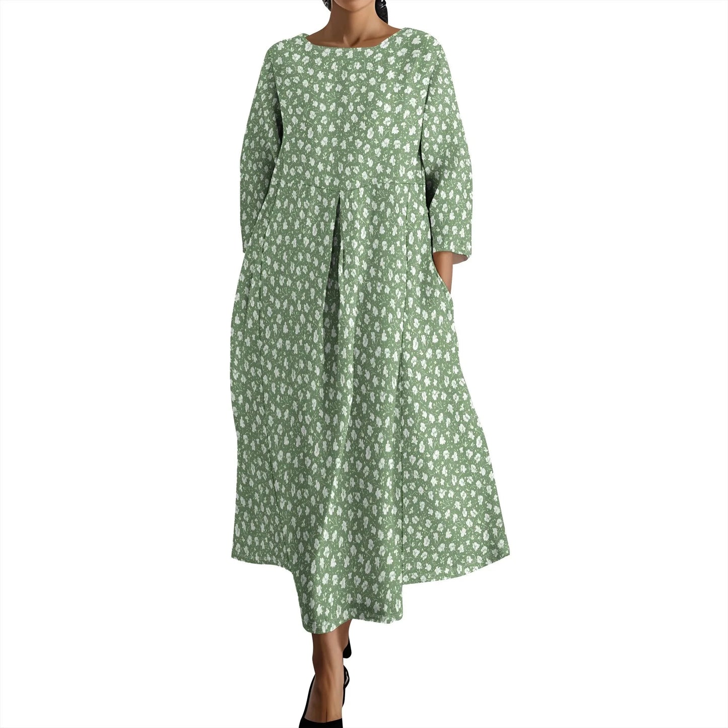 Women's Long Sleeve Elegant Solid Color Autumn Maxi Dresses Casual Loose Plus Size Beach Dress for Women with Pockets Colouronova