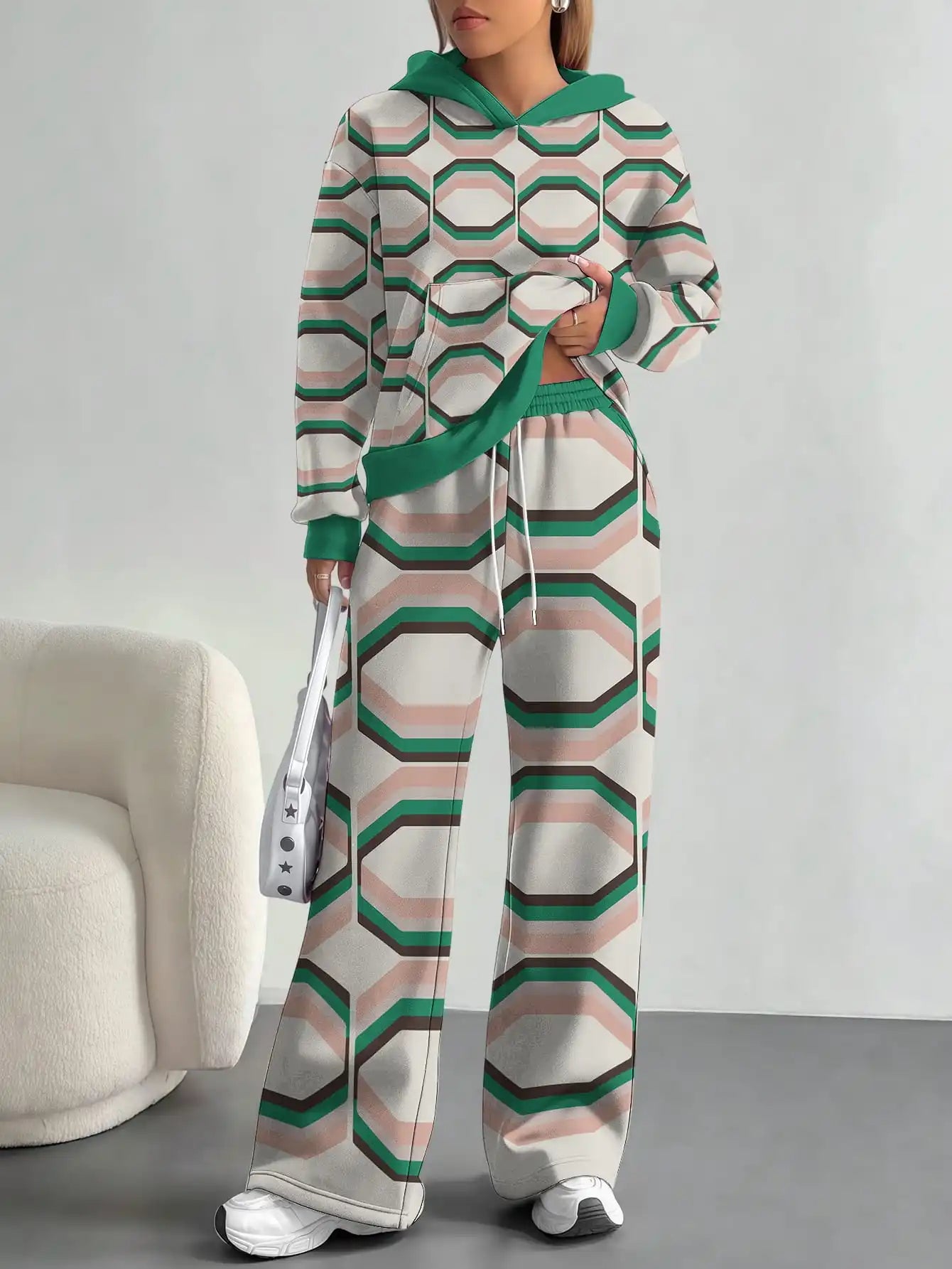 Foreign trade flame splicing printing new hot style 2025 new pink gradient fashion casual European and American women's suit - Colouronova