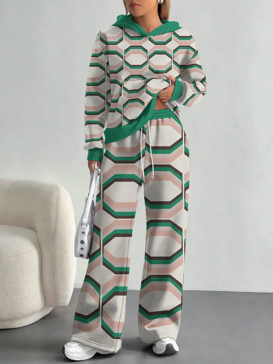 Foreign trade flame splicing printing new hot style 2025 new pink gradient fashion casual European and American women's suit - Colouronova